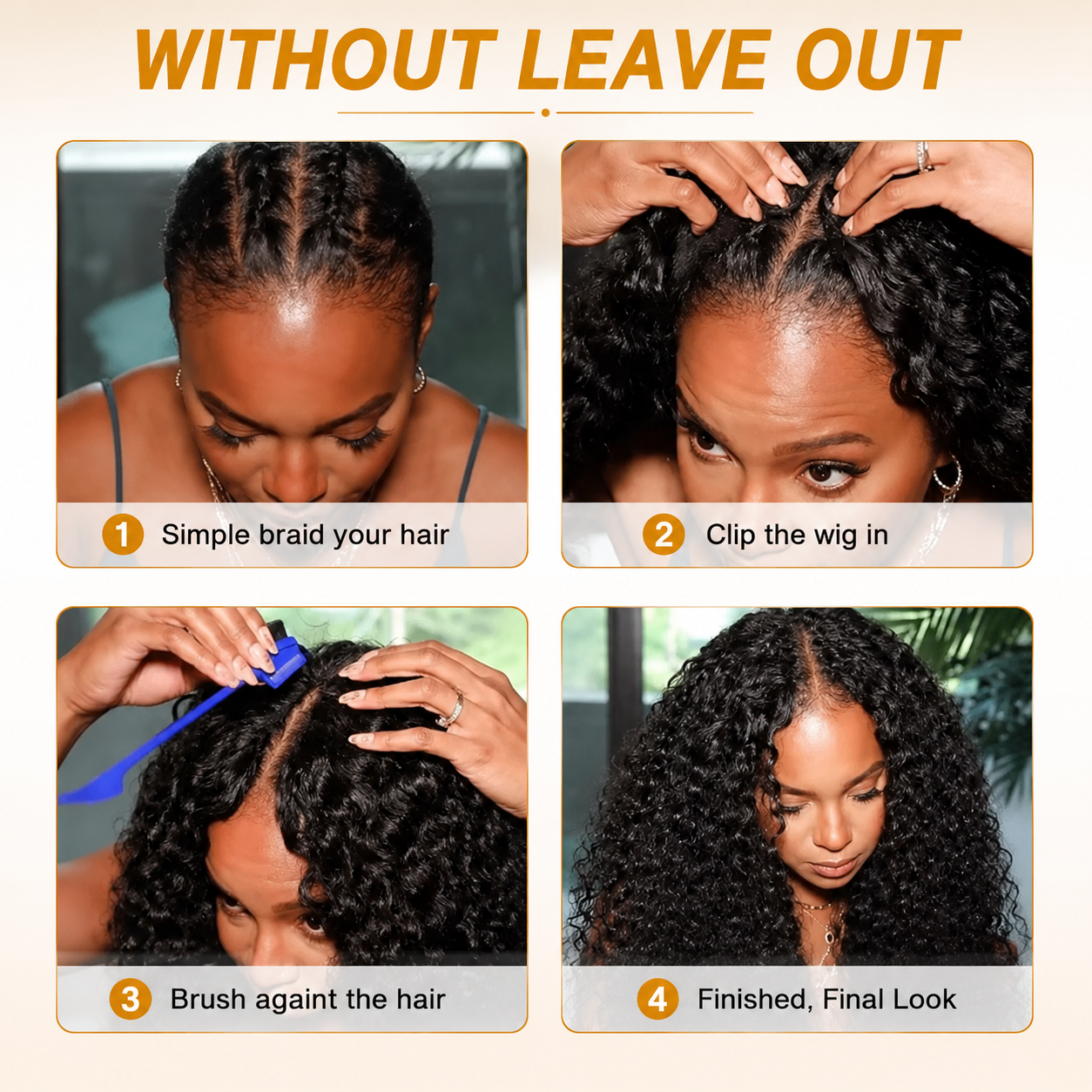V Part Glueless Deep Curly Wigs Invisi Drawstring Natural Black Seamless Wear