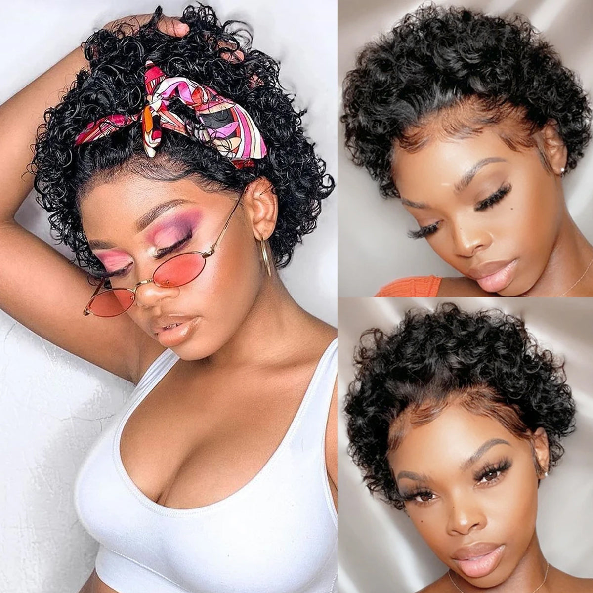 Pixie Cut Wig Human Hair 13x1 Lace Frontal Wigs Short Curly Human Hair Wigs