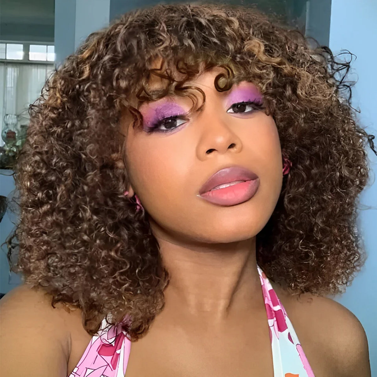 Glueless Wigs Short Cut Bob Water Wave Human Hair Wigs with Bangs Mix Color(#4/30) and 1B Wear and Go Water Wave Bob Wig