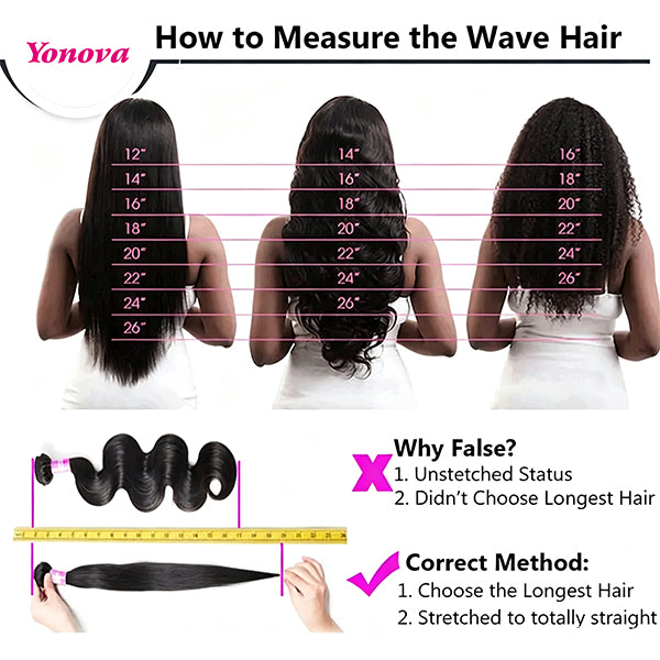 Yonova Body Wave Human Hair Bundles 100% Virgin Hair Bundles with 4x4 Lace Closure Brazilian Unprocessed Real Hair Weft Extensions for Sew In, Quick Weave, Traditional Double Drawn
