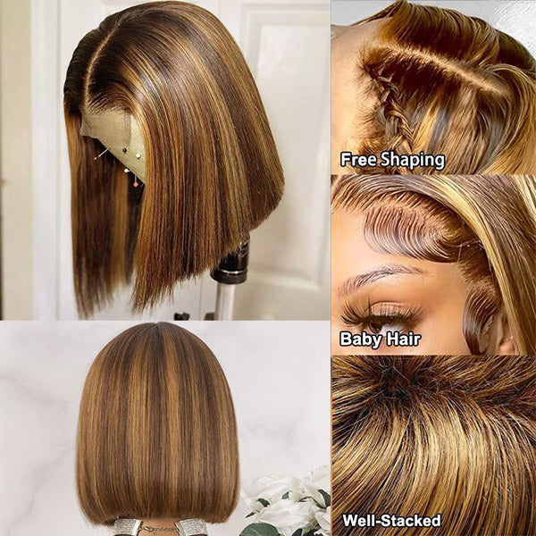 Hot combo | 4X4 Full Frontal Lace Natural Color Straight Bob Wig+4/27 Piano Color BOB Wig