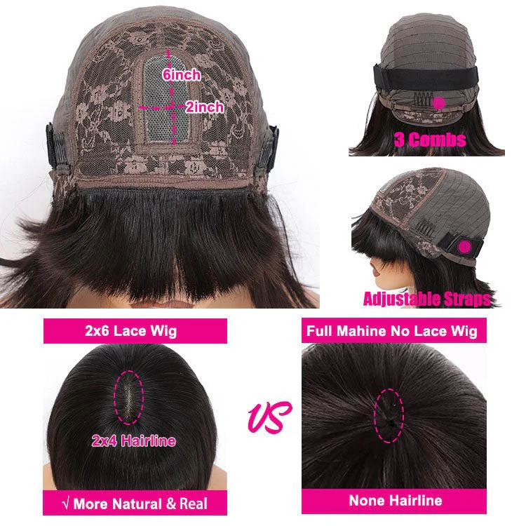 SDD Mini Lace Bob Wig with Bang Human Hair Straight Double Drawn Lace Wigs Human Hair For Women