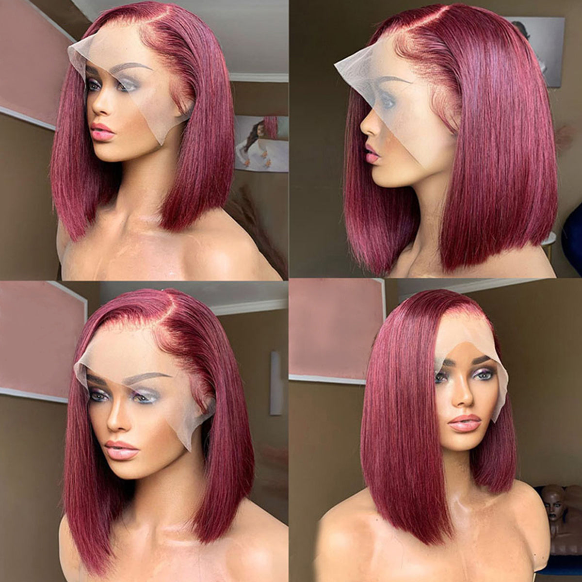 South Africa Short Cut Lace Front Wigs Human Hair 99J Burgundy Straight Bob Wigs Human Hair