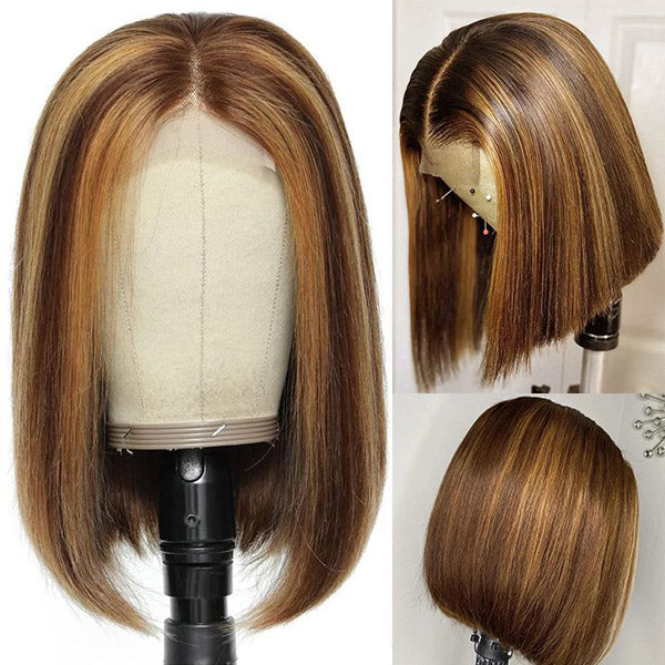 Hot combo | 13X4 Full Frontal Lace Natural Color Bob Wig+4X4 Lace 4/27 Piano Color BOB Wig