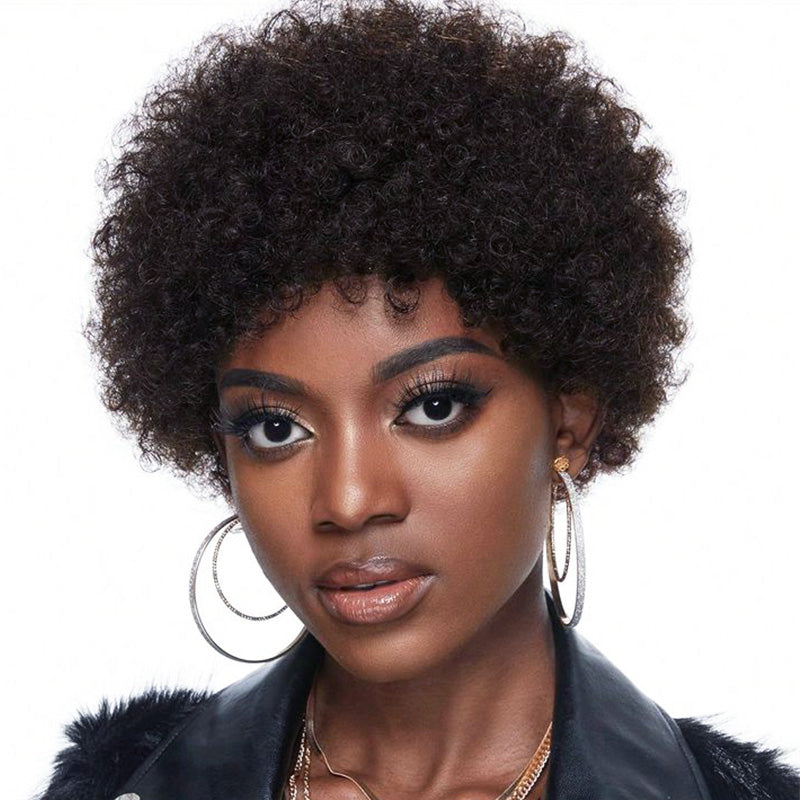Short Afro Curly Human Hair Full Machine Wigs for Women 150% Density Short Hair Pixie Cut Wig Remy Human Hair Wig