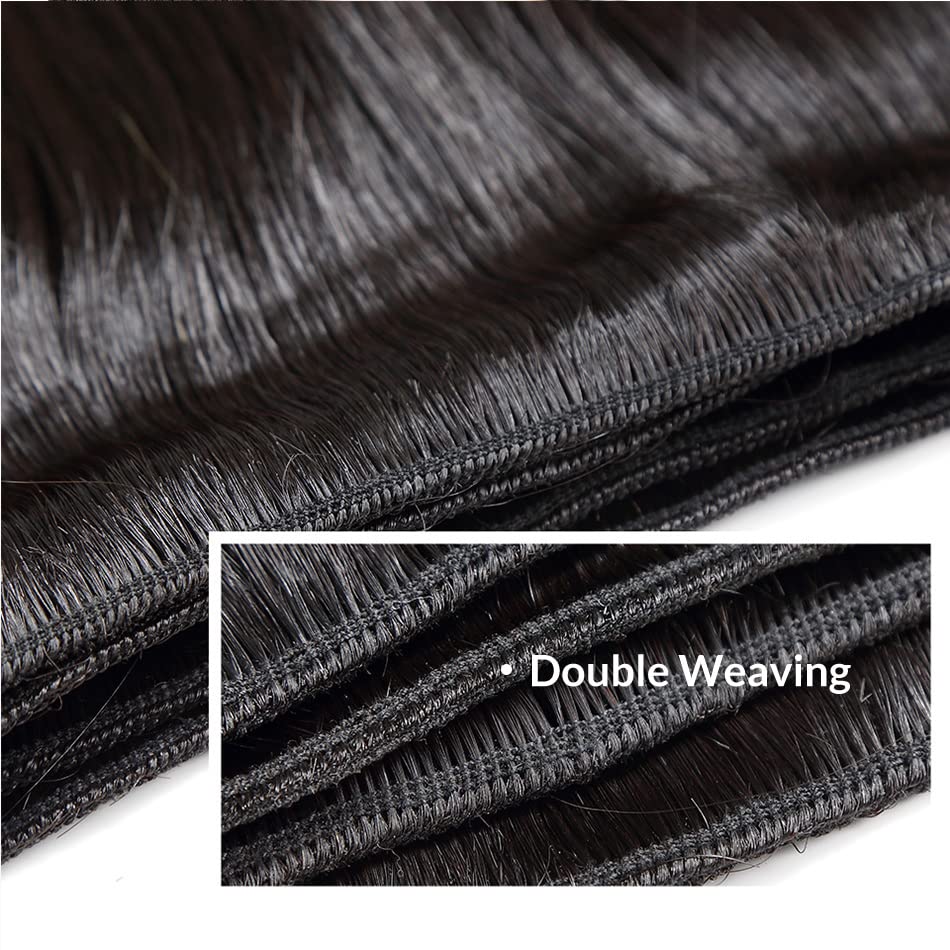 Yonova Body Wave Human Hair Bundles 100% Virgin Hair Bundles with 4x4 Lace Closure Brazilian Unprocessed Real Hair Weft Extensions for Sew In, Quick Weave, Traditional Double Drawn