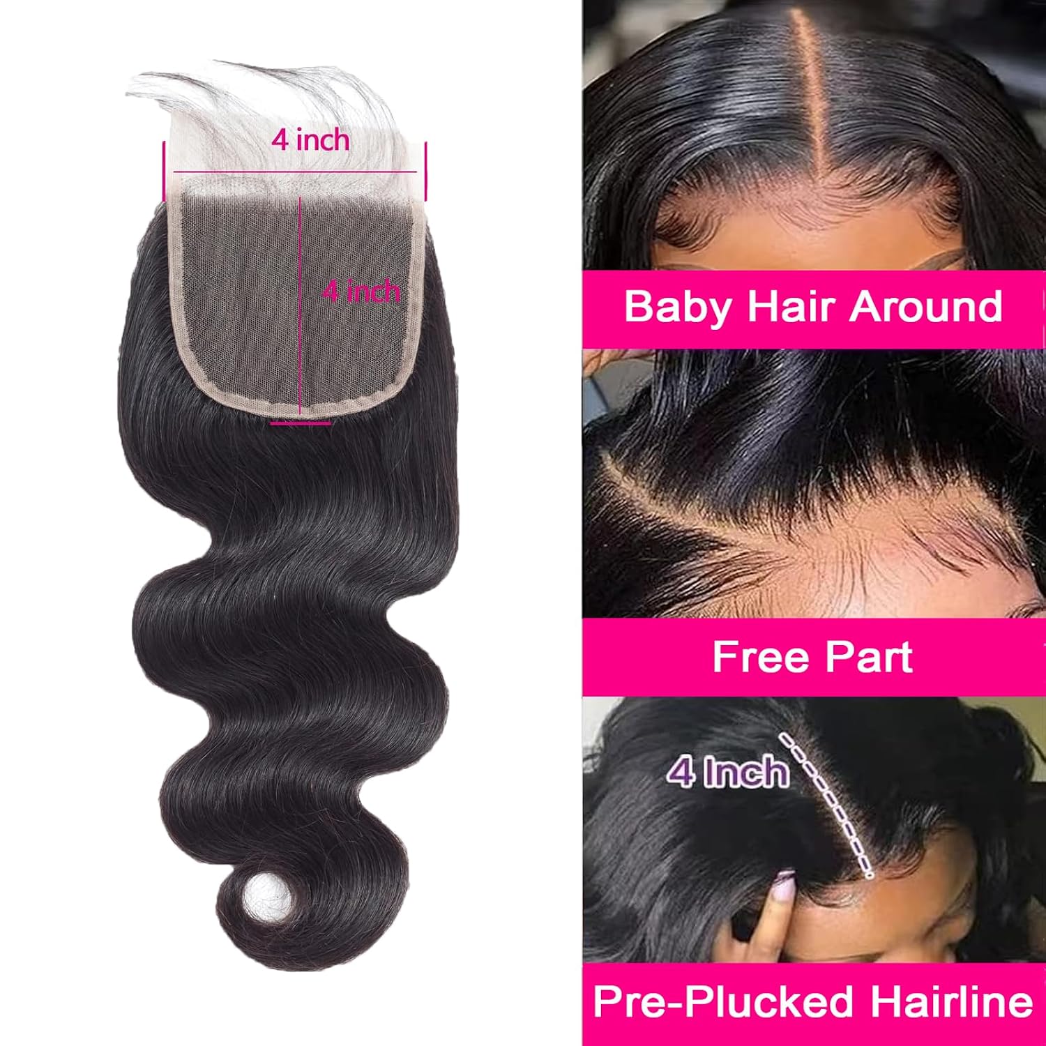 Yonova Body Wave Human Hair Bundles 100% Virgin Hair Bundles with 4x4 Lace Closure Brazilian Unprocessed Real Hair Weft Extensions for Sew In, Quick Weave, Traditional Double Drawn