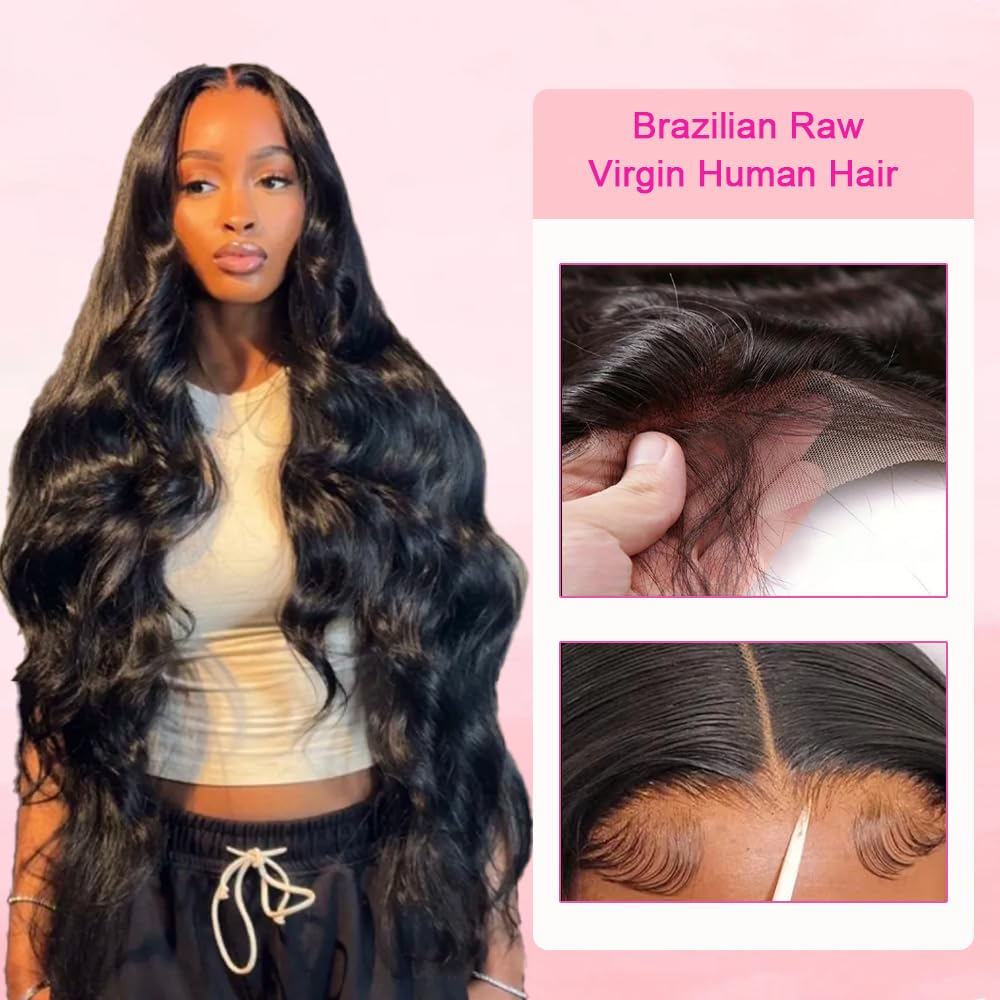 Yonova Body Wave Human Hair Bundles 100% Virgin Hair Bundles with 4x4 Lace Closure Brazilian Unprocessed Real Hair Weft Extensions for Sew In, Quick Weave, Traditional Double Drawn