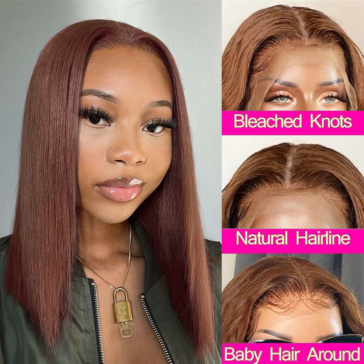 Yonova Straight Bob Wig Human Hair Color #4 13x4 Lace Front Wigs Glueless Wigs Human Hair Short Bob Wigs for Women