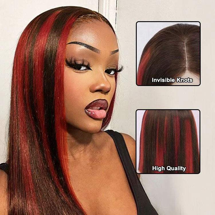 Glueless Bob 4/RED Full Frontal Wig Straight Bob Wigs Human Hair