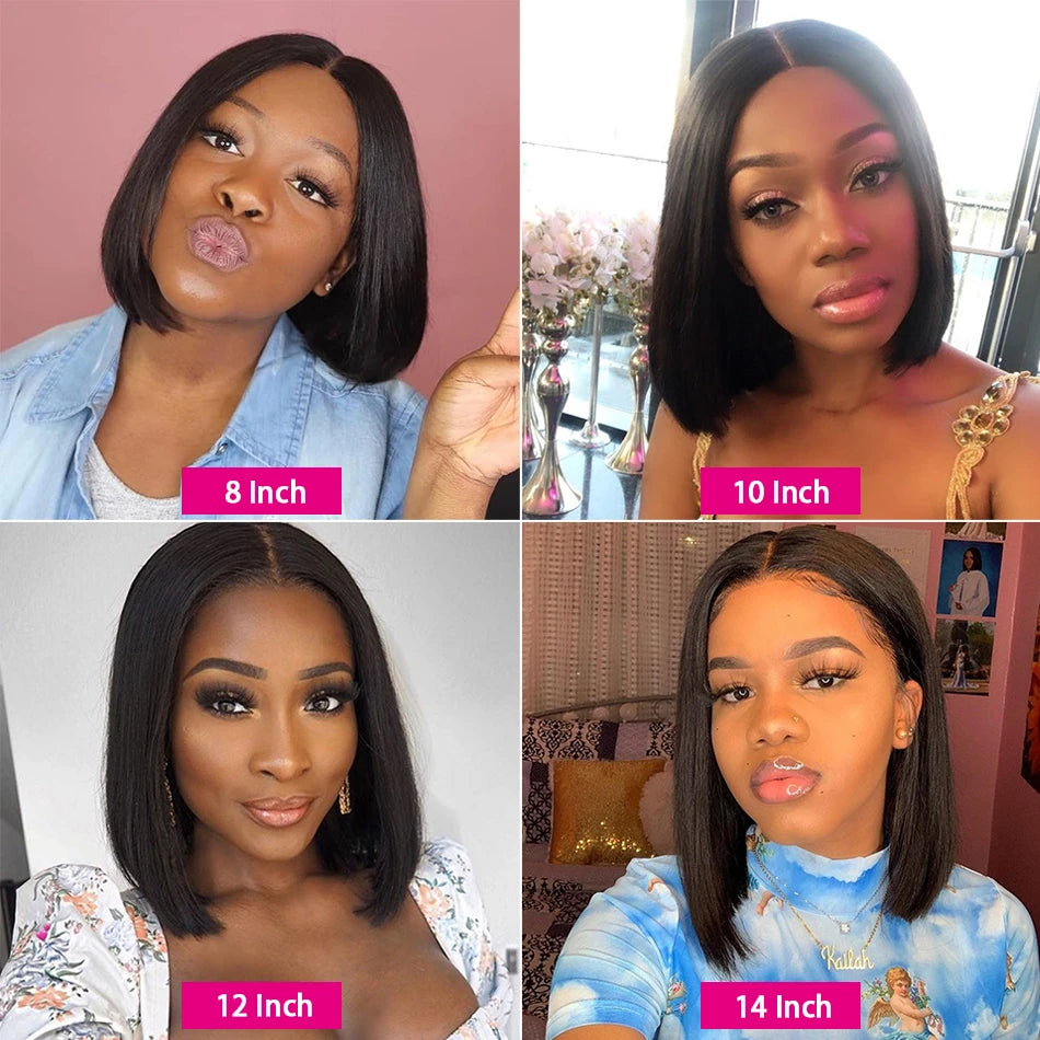 13x1 Lace T Part Short Bob Wig Brazilian Bone Straight Bob Wig T Part Lace Front Human Hair Wigs