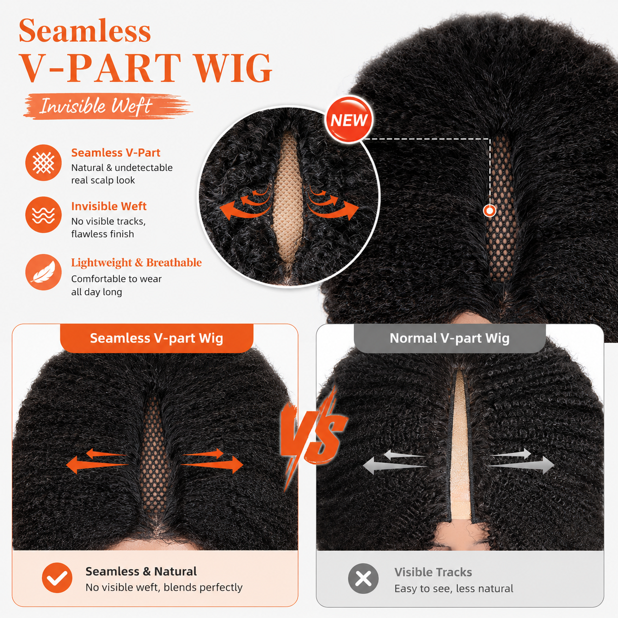 Hot Star Highlight Brown Natural Curly Seamless V-Part Wig