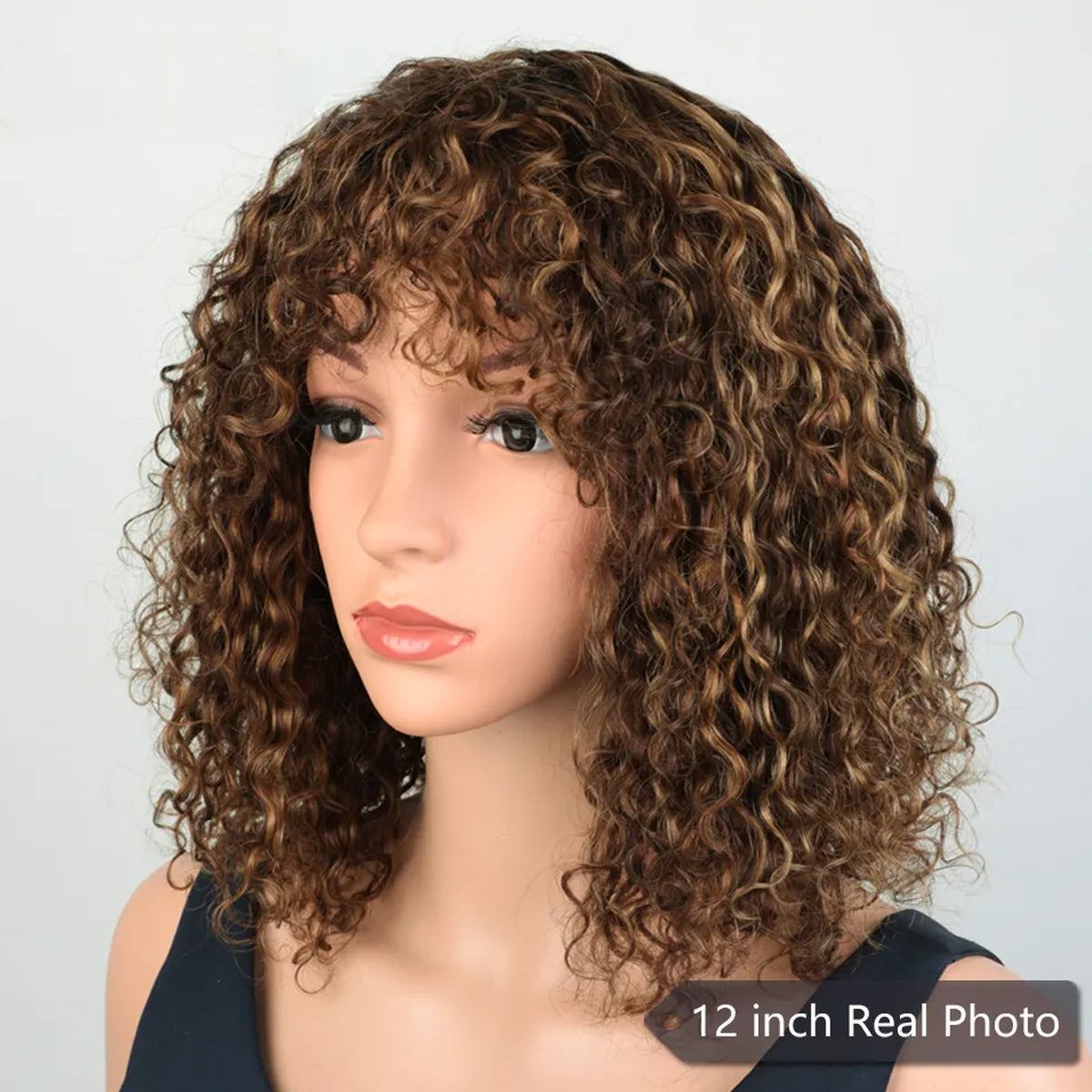 Glueless Wigs Short Cut Bob Water Wave Human Hair Wigs with Bangs Mix Color(#4/30) and 1B Wear and Go Water Wave Bob Wig