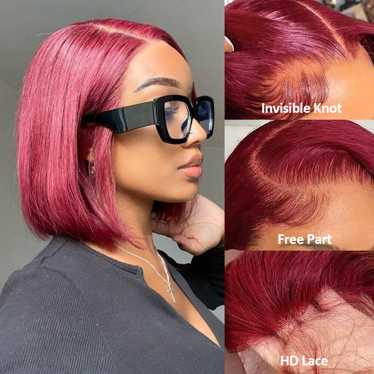 South Africa Short Cut Lace Front Wigs Human Hair 99J Burgundy Straight Bob Wigs Human Hair
