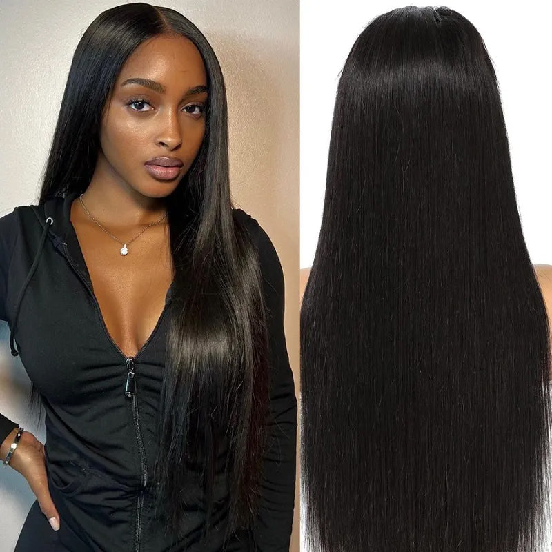 Yonova 4x4 Straight Closure Human Hair Wig With Baby Hair With Natural Color