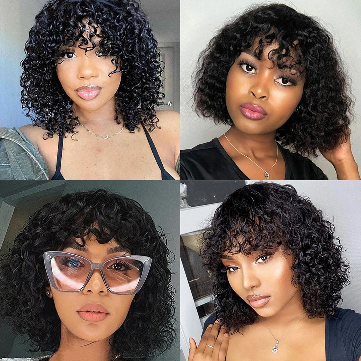 Glueless Wigs Short Cut Bob Water Wave Human Hair Wigs with Bangs Mix Color(#4/30) and 1B Wear and Go Water Wave Bob Wig
