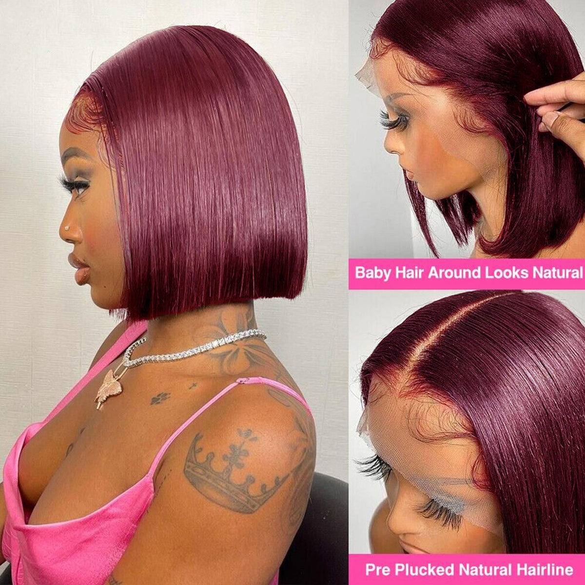 South Africa Short Cut Lace Front Wigs Human Hair 99J Burgundy Straight Bob Wigs Human Hair
