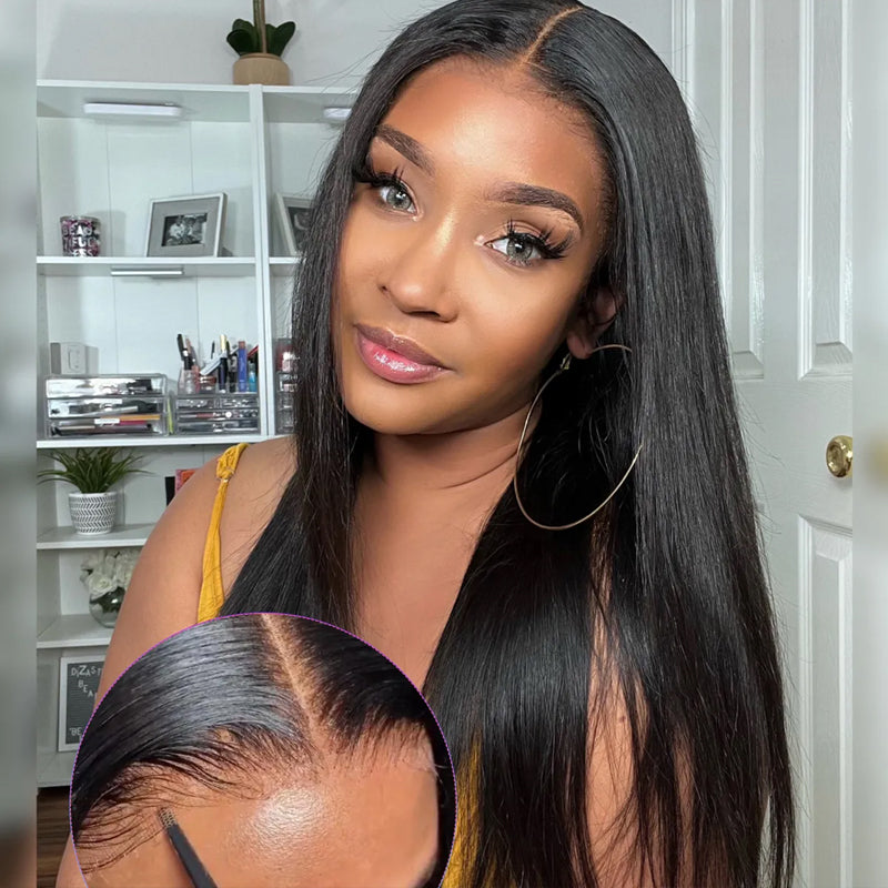 Yonova 4x4 Straight Closure Human Hair Wig With Baby Hair With Natural Color