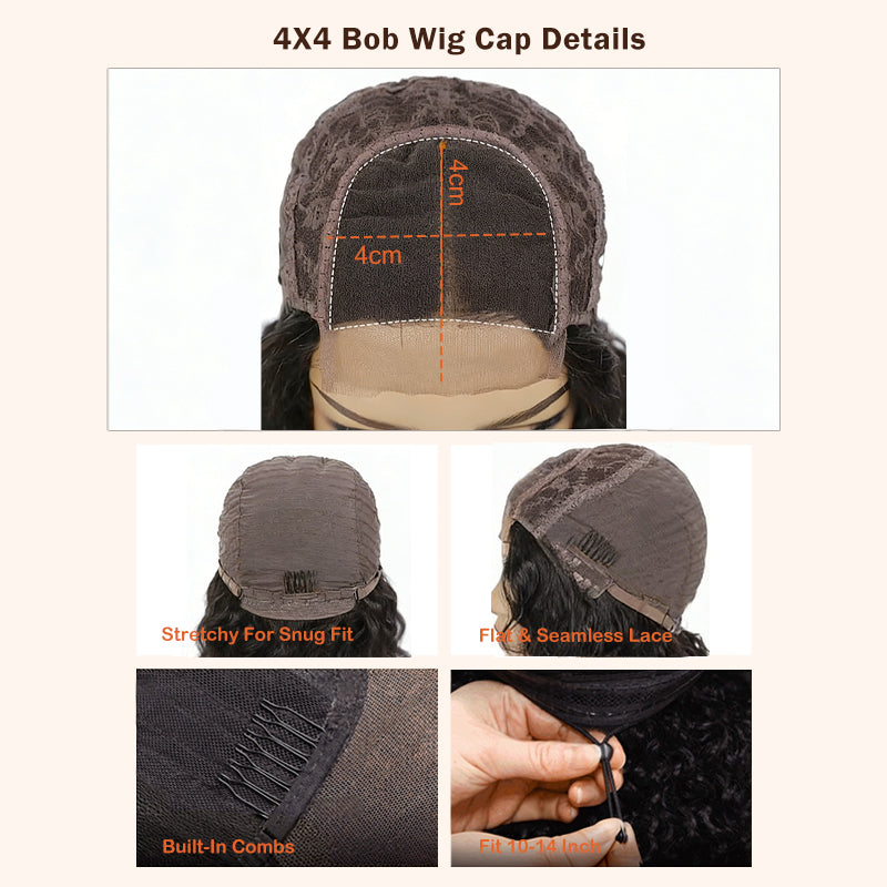 4x4 Lace Wig Straight Human Hair Short Bob Wig Glueless Wig Human Hair Natural Color