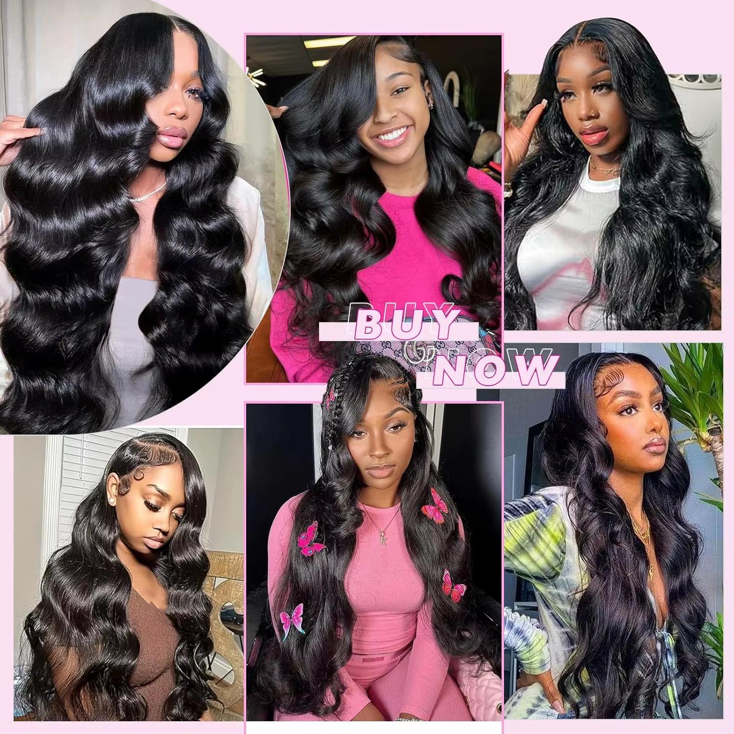 Yonova Body Wave Human Hair Bundles 100% Virgin Hair Bundles with 4x4 Lace Closure Brazilian Unprocessed Real Hair Weft Extensions for Sew In, Quick Weave, Traditional Double Drawn