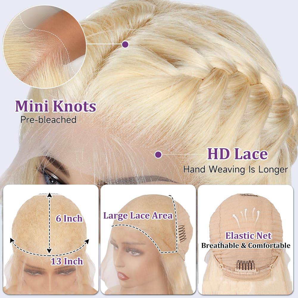 613 Blonde Lace Frontal Wig Brazilian 13×6 Body Wave Lace Front Wig 180% / 250% Density Straight or Body Wave Human Hair Lace Wigs
