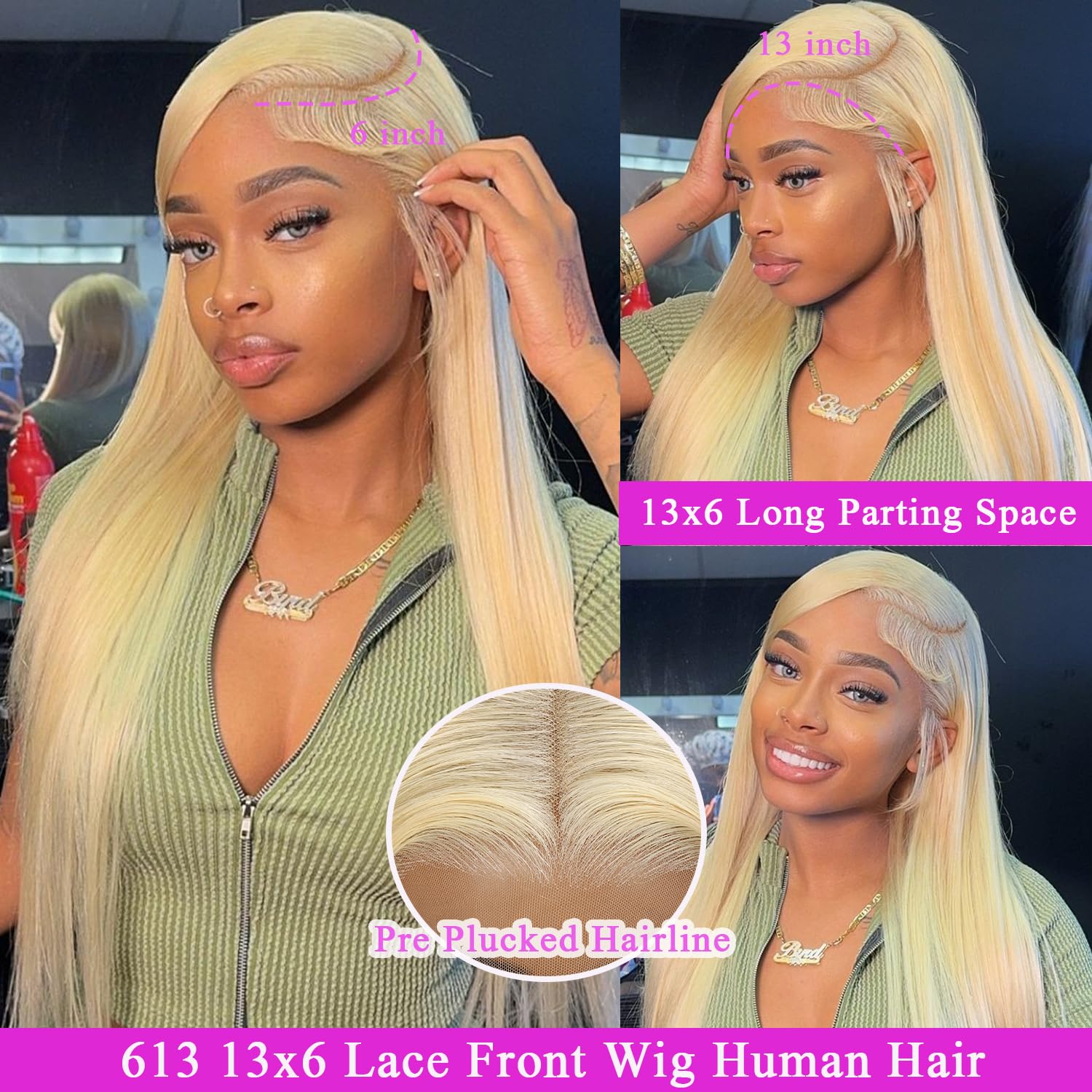 613 Blonde Lace Frontal Wig Brazilian 13×6 Body Wave Lace Front Wig 180% / 250% Density Straight or Body Wave Human Hair Lace Wigs