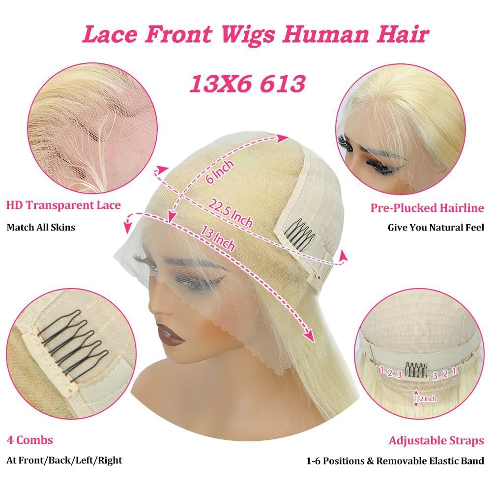 613 Blonde Lace Frontal Wig Brazilian 13×6 Body Wave Lace Front Wig 180% / 250% Density Straight or Body Wave Human Hair Lace Wigs