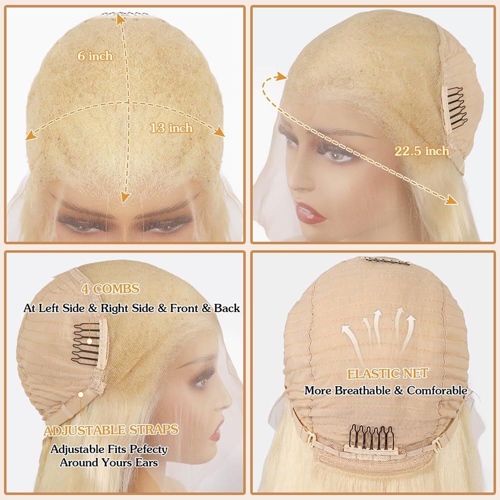 613 Blonde Lace Frontal Wig Brazilian 13×6 Body Wave Lace Front Wig 180% / 250% Density Straight or Body Wave Human Hair Lace Wigs