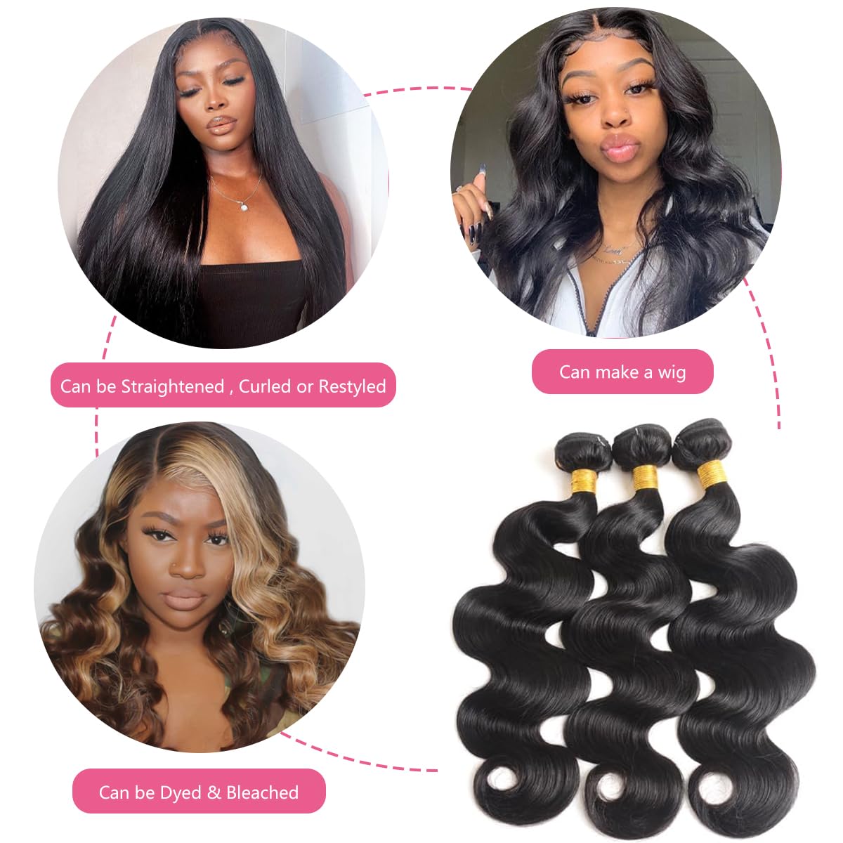 Yonova Body Wave Human Hair Bundles 100% Virgin Hair Bundles with 4x4 Lace Closure Brazilian Unprocessed Real Hair Weft Extensions for Sew In, Quick Weave, Traditional Double Drawn