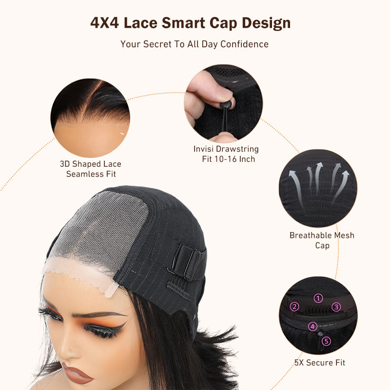 Yonova Pre-cap Glueless Pre Cut 4x4 Lace Straight Bob Human Hair Wig