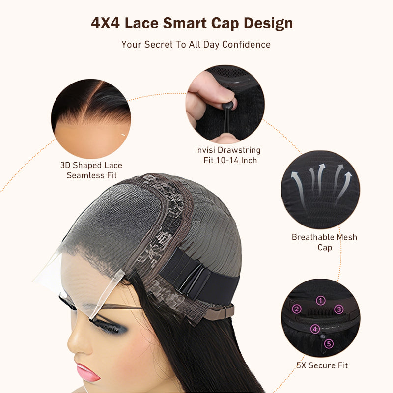 4x4 Lace Wig Straight Human Hair Short Bob Wig Glueless Wig Human Hair Natural Color