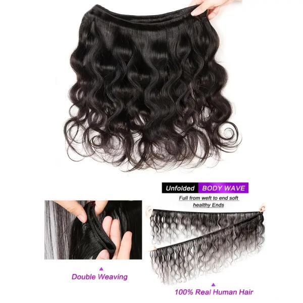 Yonova Body Wave Human Hair Bundles 100% Virgin Hair Bundles with 4x4 Lace Closure Brazilian Unprocessed Real Hair Weft Extensions for Sew In, Quick Weave, Traditional Double Drawn