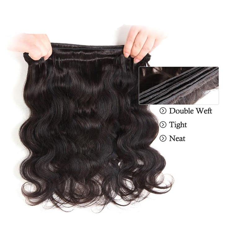 Yonova Body Wave Human Hair Bundles 100% Virgin Hair Bundles with 4x4 Lace Closure Brazilian Unprocessed Real Hair Weft Extensions for Sew In, Quick Weave, Traditional Double Drawn