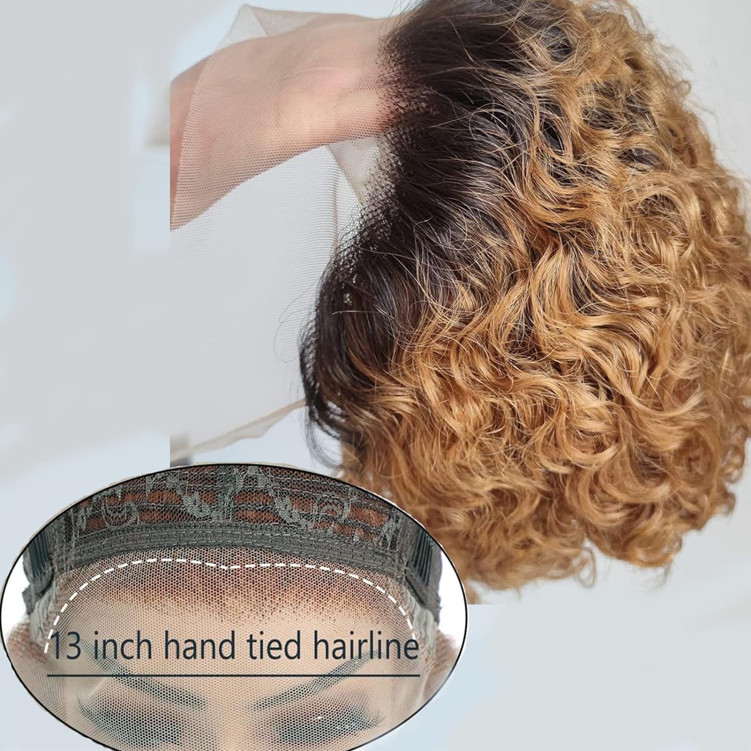 Curly Glueless Wig Short Curly Pixie Cut Wig 13x1 Lace Frontal Human Hair Wig Natural Black Color and Ombre Brown Color