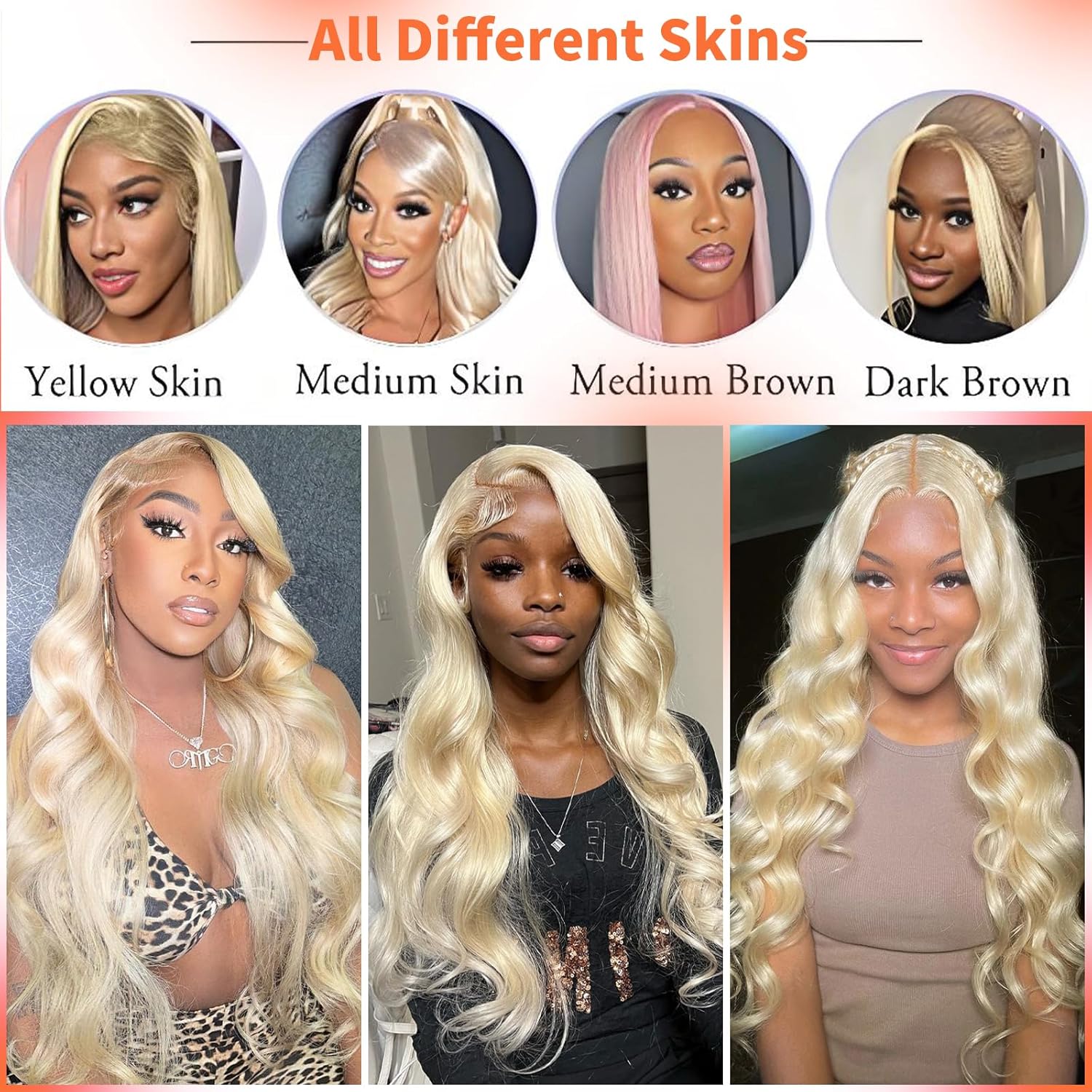 613 Blonde Lace Frontal Wig Brazilian 13×6 Body Wave Lace Front Wig 180% / 250% Density Straight or Body Wave Human Hair Lace Wigs