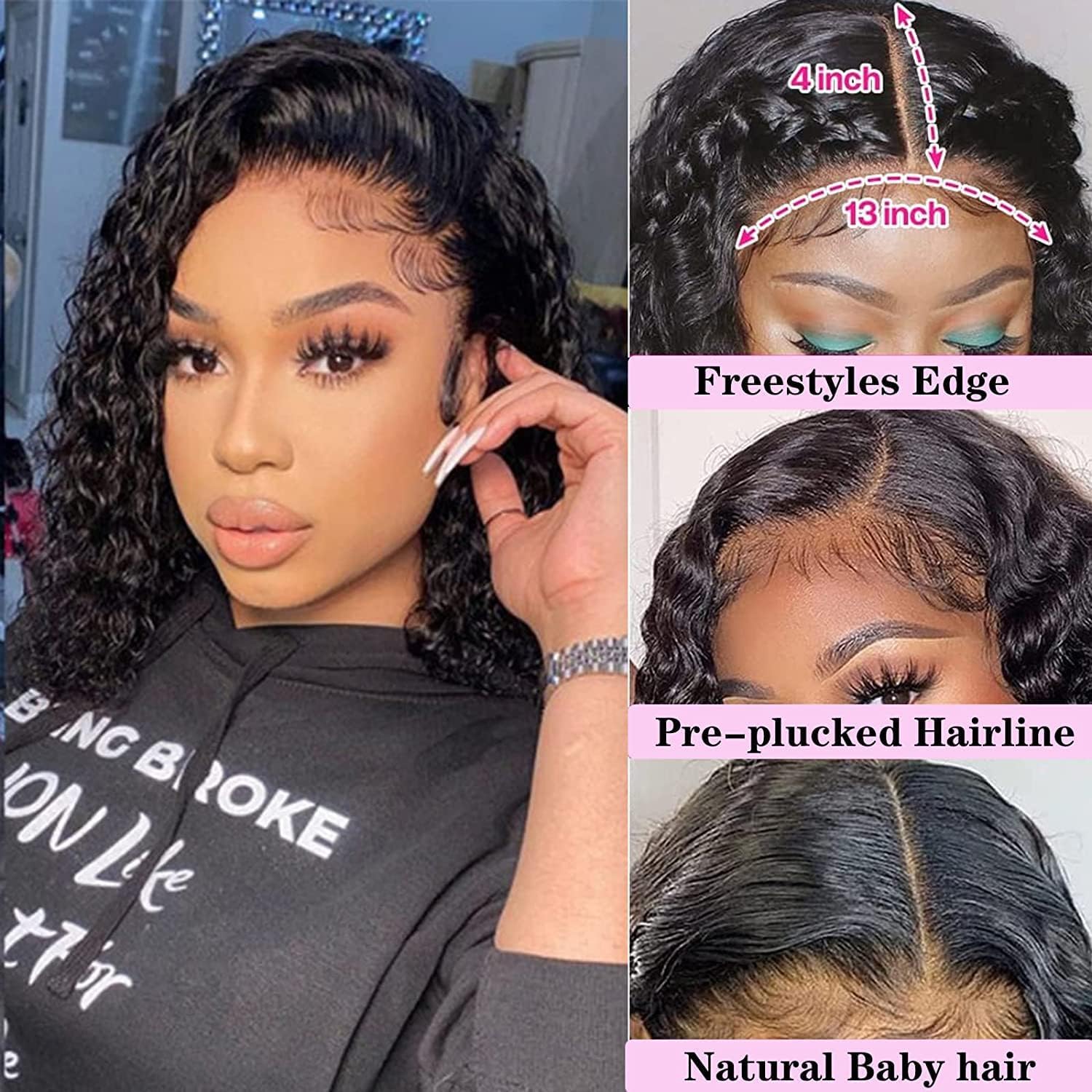 Water Wave 13X4 Lace Front Short Bob Wigs Human hair