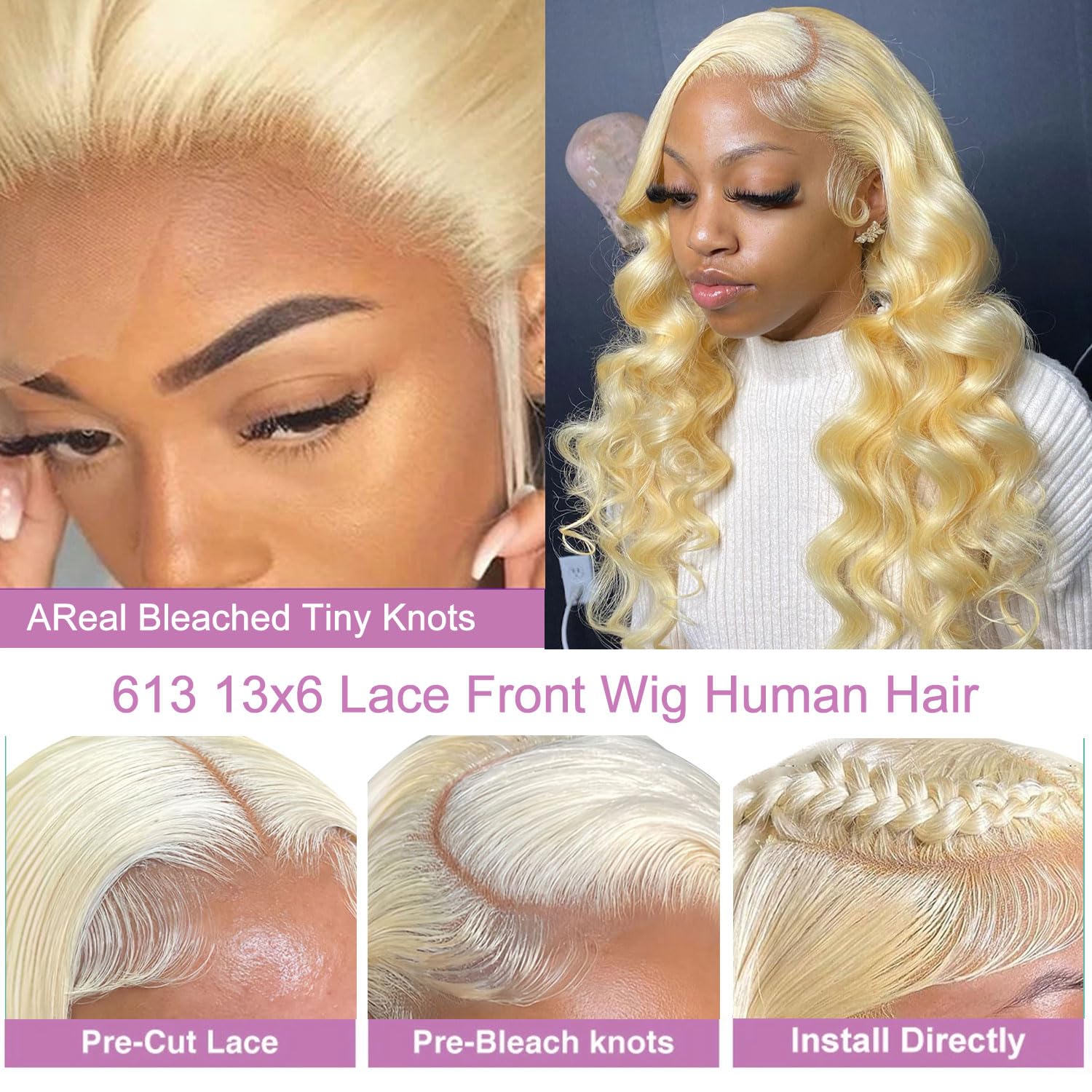 613 Blonde Lace Frontal Wig Brazilian 13×6 Body Wave Lace Front Wig 180% / 250% Density Straight or Body Wave Human Hair Lace Wigs