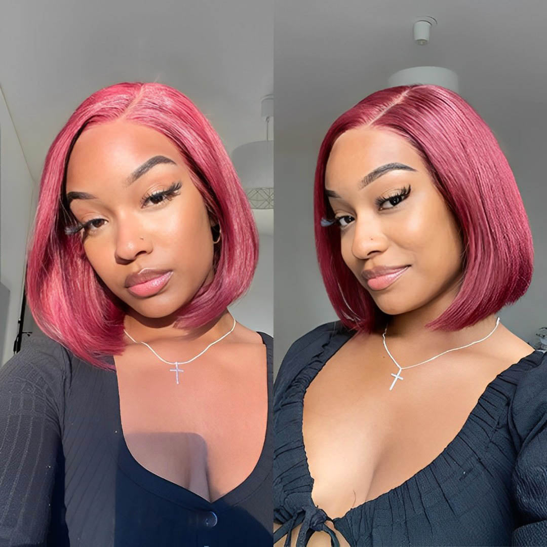 South Africa Short Cut Lace Front Wigs Human Hair 99J Burgundy Straight Bob Wigs Human Hair