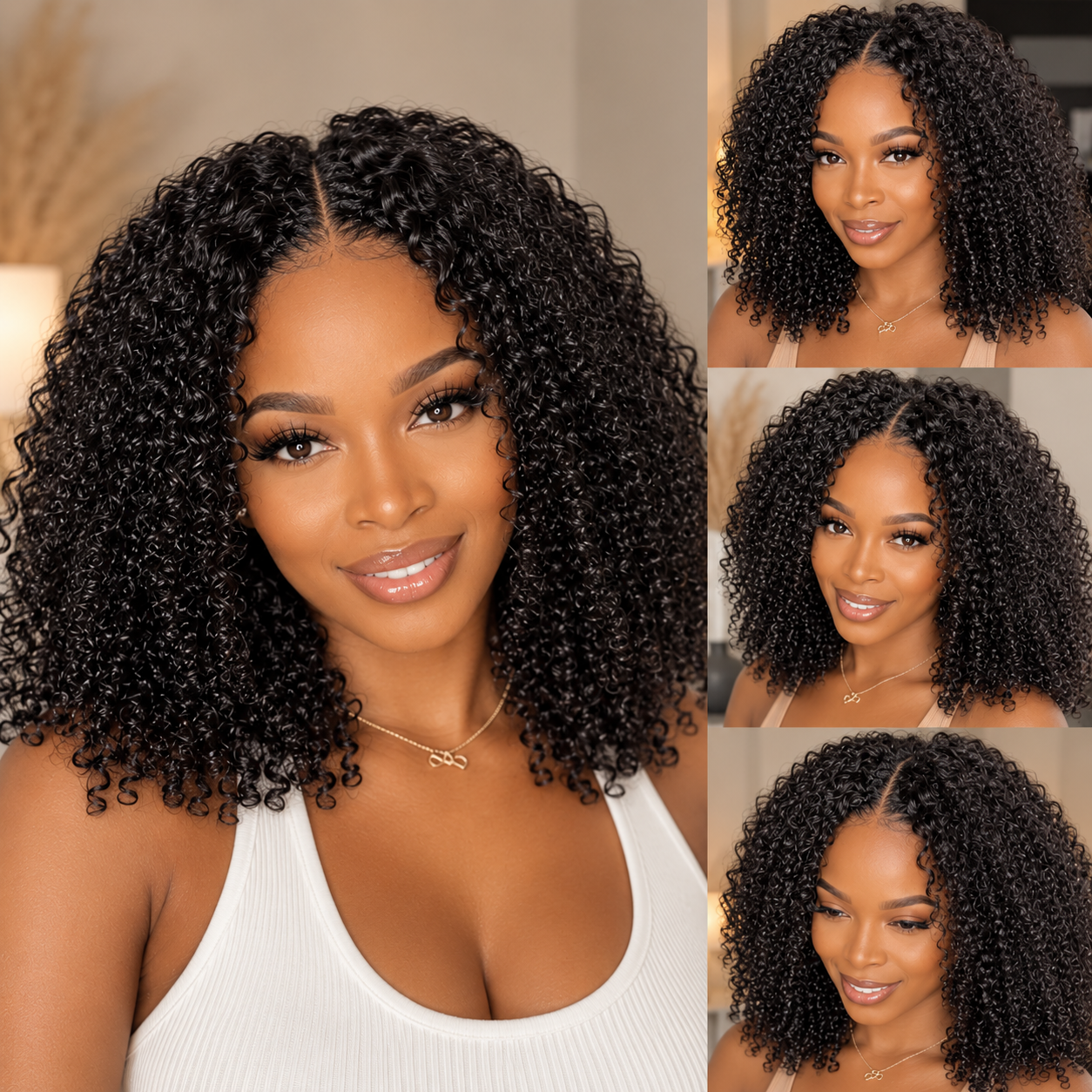 YonovaHair Natural Curly Seamless V-Part Human Hair Wig Glueless Natural Hairline Real Scalp Wig