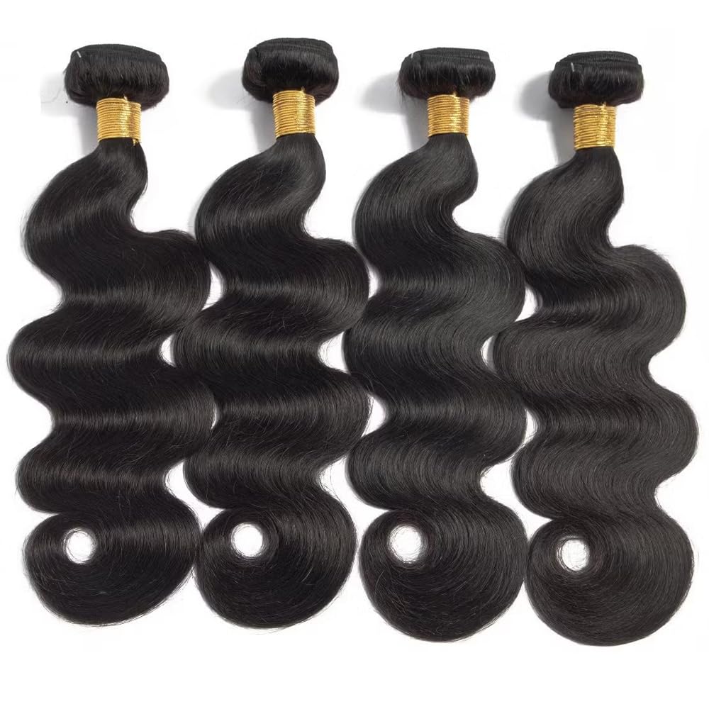 Yonova Body Wave Human Hair Bundles 100% Virgin Hair Bundles with 4x4 Lace Closure Brazilian Unprocessed Real Hair Weft Extensions for Sew In, Quick Weave, Traditional Double Drawn