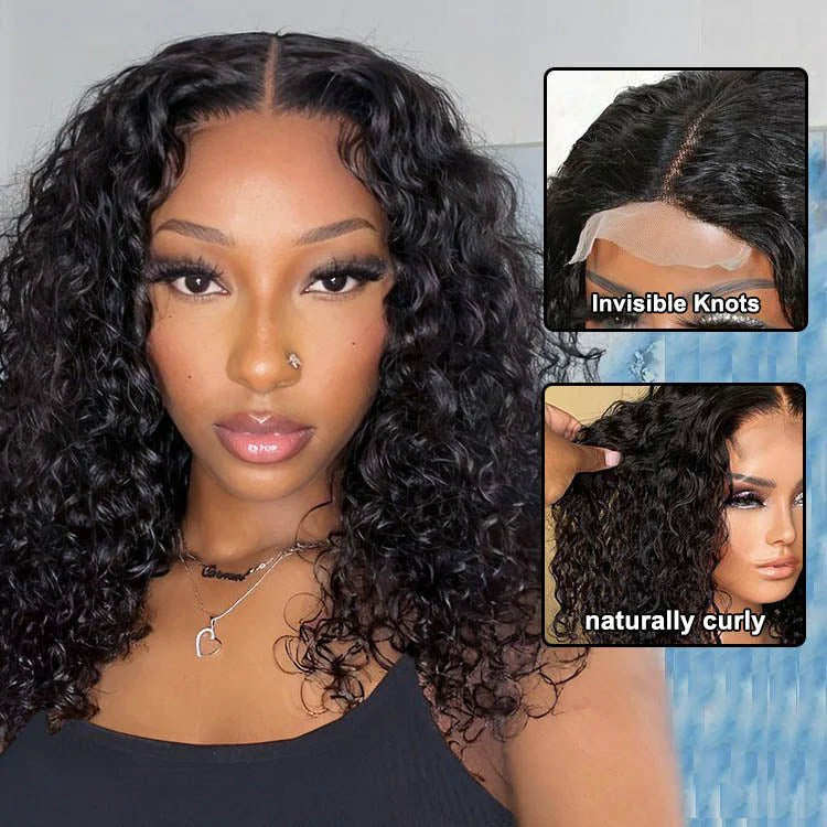 Water Wave Bob Wig Human Hair 6x6 Lace Short Bob Wig Lace Front Wigs Human Hair for Women Glueless Wet and Wavy Lace Front Wigs Human Hair