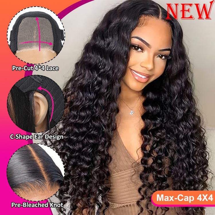 20 Inch Deep Wave Wear and Go Glueless Wigs Human Hair Pre Plucked Pre Cut for Beginners HD Lace Closure Wigs No Glue Pre Cut 3 Seconds to Wear Glueless Wig