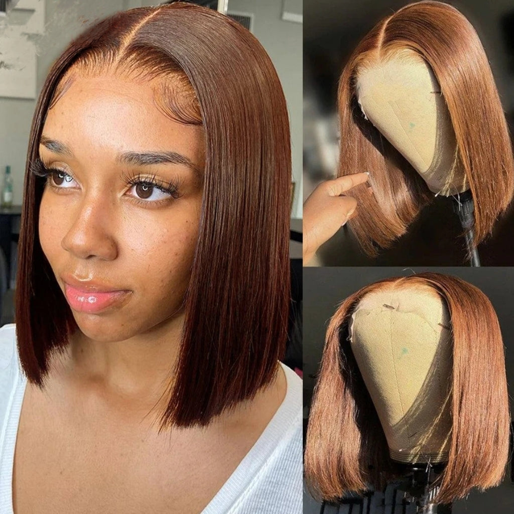Yonova Straight Bob Wig Human Hair Color #4 13x4 Lace Front Wigs Glueless Wigs Human Hair Short Bob Wigs for Women