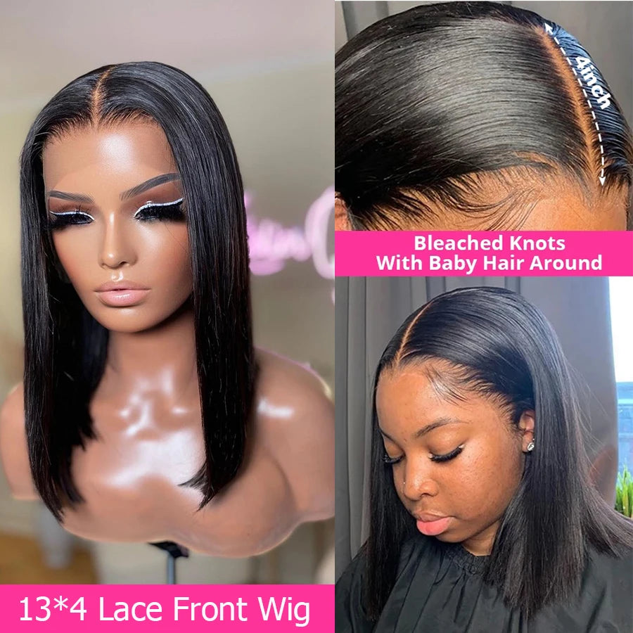 Super Double Drawn Straight Short Bob Wig Human Hair 13x4 Lace Front Bob Wigs for Women Short Straight Lace Wigs Human Hair Pre Plucked Pre Cut