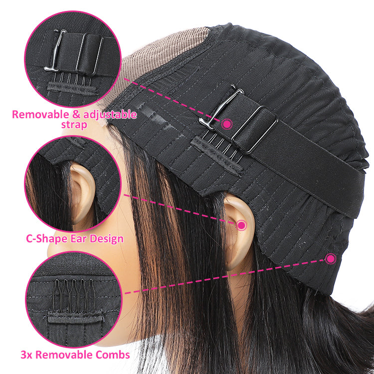 Wear and Go Glueless Wigs Human Hair Pre Plucked Straight Short Bob Wig Human Hair Lace Front Wigs for Beginners Upgraded No Glue Pre Cut 4x4 Lace Closure Glueless Wigs Human Hair 10 Inch