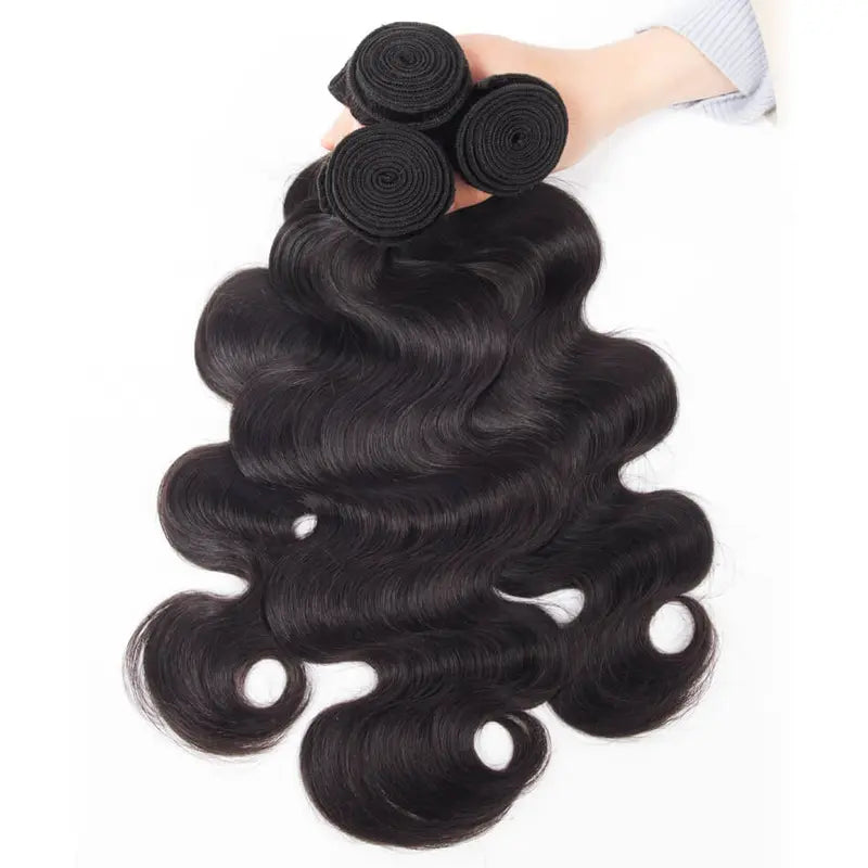 Yonova Body Wave Human Hair Bundles 100% Virgin Hair Bundles with 4x4 Lace Closure Brazilian Unprocessed Real Hair Weft Extensions for Sew In, Quick Weave, Traditional Double Drawn