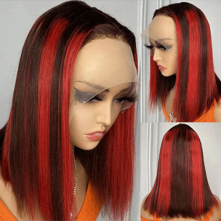Hot combo | 13X4 Full Frontal Lace Natural Color Bob Wig+#4/red Color BOB Wig