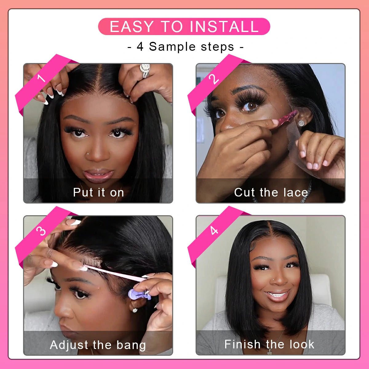 4x4 Lace Wig Straight Human Hair Short Bob Wig Glueless Wig Human Hair Natural Color