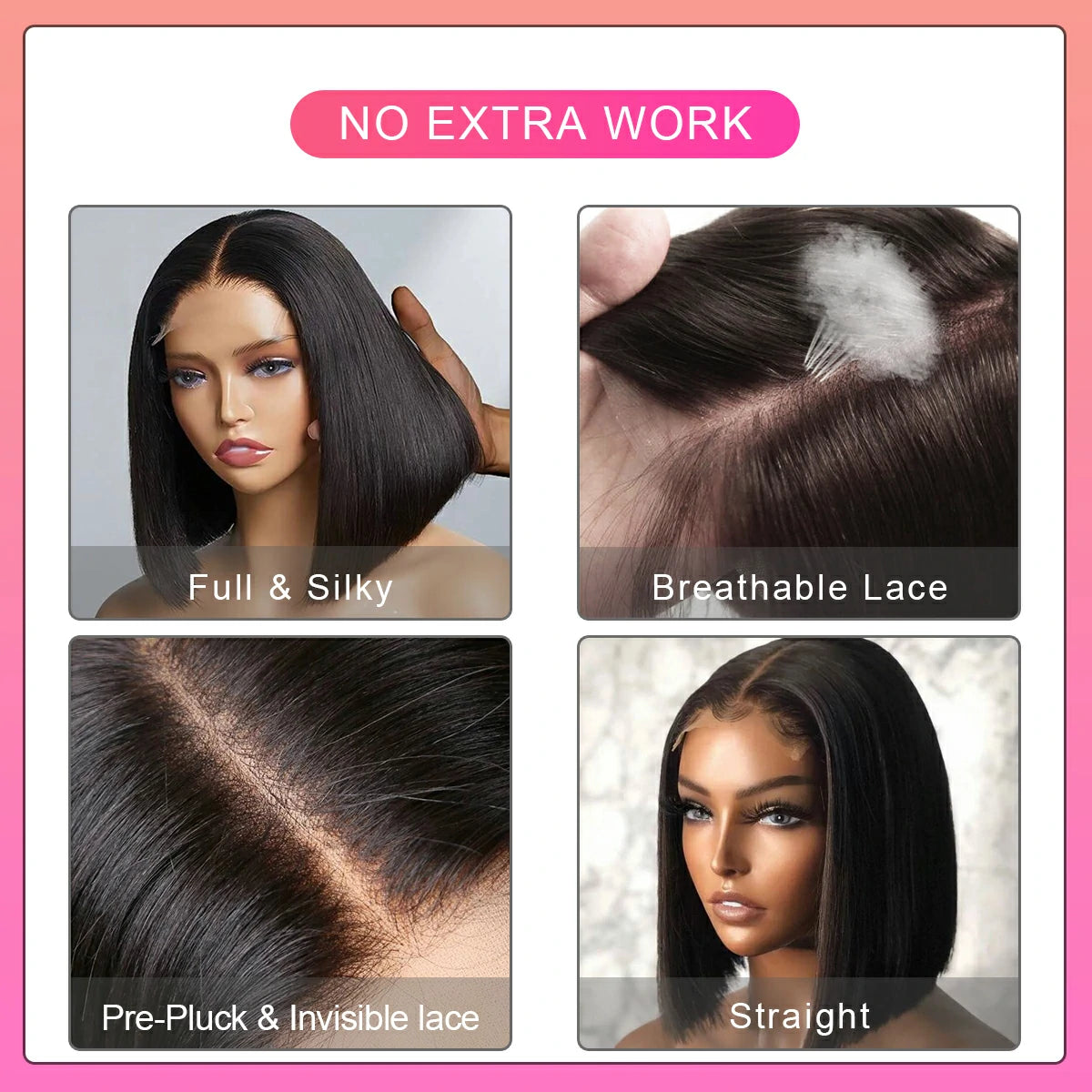 4x4 Lace Wig Straight Human Hair Short Bob Wig Glueless Wig Human Hair Natural Color