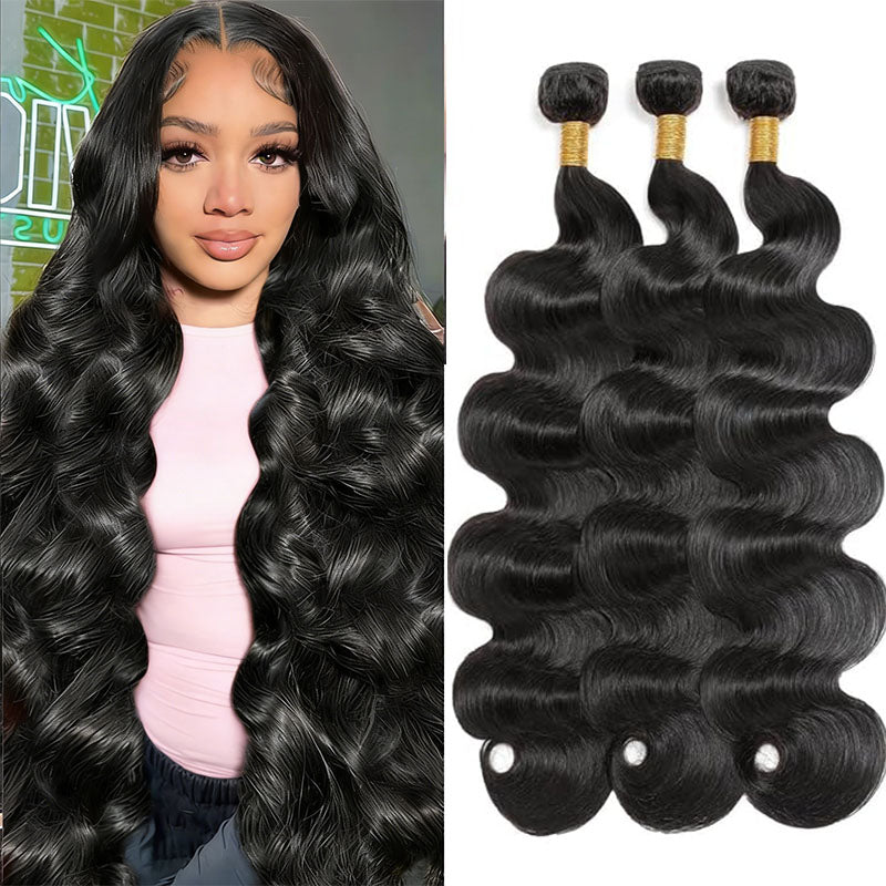 Yonova Body Wave Human Hair Bundles 100% Virgin Hair Bundles with 4x4 Lace Closure Brazilian Unprocessed Real Hair Weft Extensions for Sew In, Quick Weave, Traditional Double Drawn
